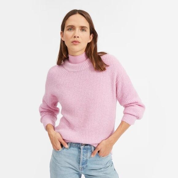 Everlane Alpaca Wool Crewneck Sweater Womens Large Pink Preppy Thick Chunky Knit - Picture 3 of 9